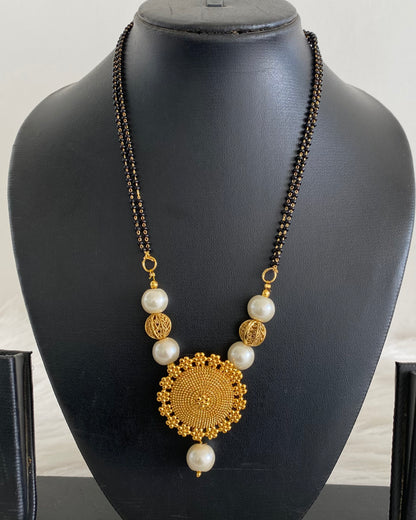 Antique gold tone pearl mangalsutra dj-55016