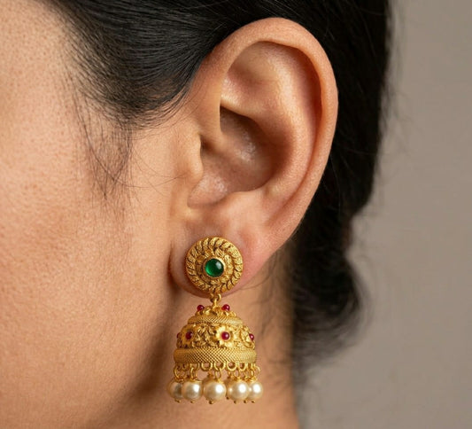 Awesome Matte Finish Red-green Designer Jhumkka-dj05304