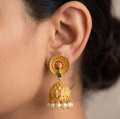 Awesome Matte Finish Red-green Peacock Jhumkka-dj05306