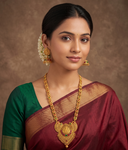 Antique Gold Tone Kemp Green Lakshmi Nagaas Haar Set- DJ05333