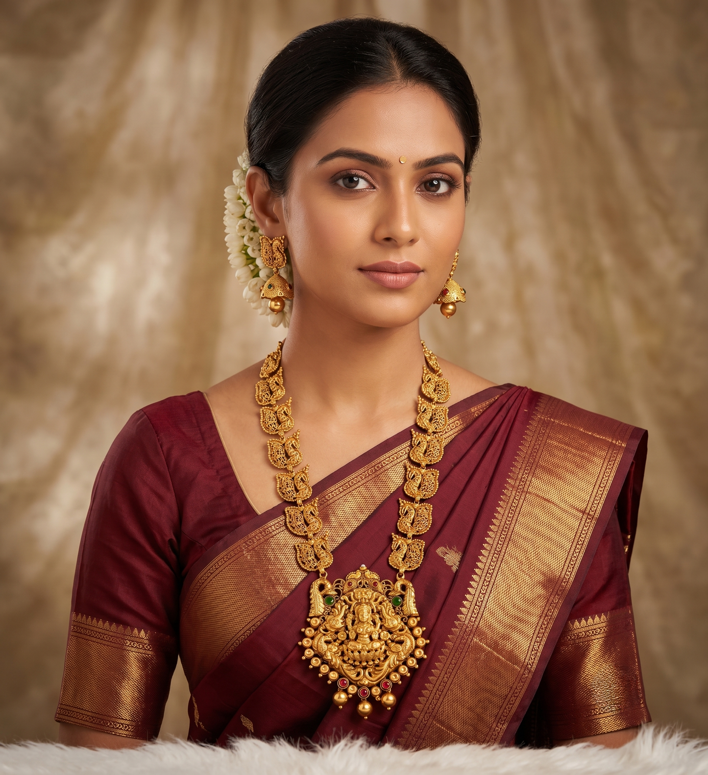 Antique Gold Tone Kemp Green Lakshmi Haar Set dj-05338