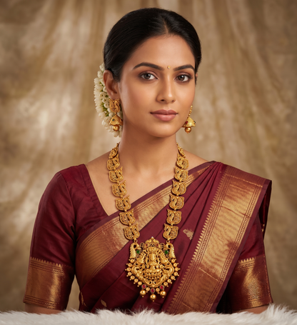 Antique Gold Tone Kemp Green Lakshmi Haar Set dj-05338