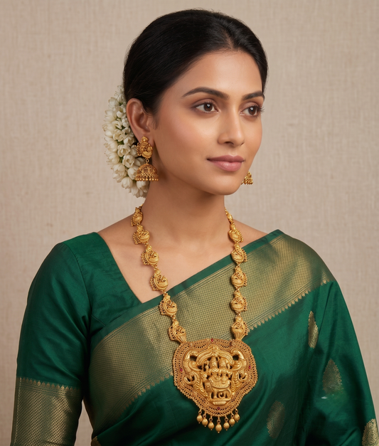 Antique gold tone Shiv-Parvathi Peacock Haar Set- DJ05346