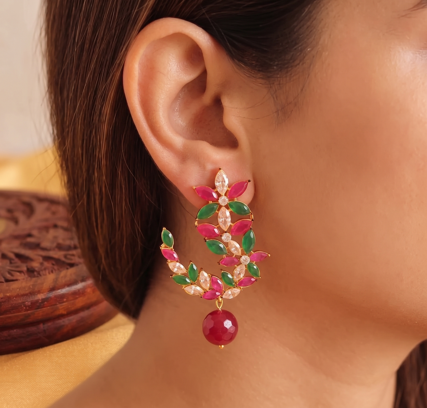 Gorgeous Antique Ruby-green Designer Earrings-dj05366