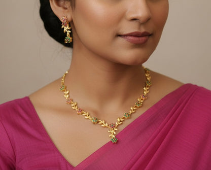 Gold tone Ruby-green Nakshatra Necklace Set DJ17704