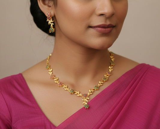 Gold tone Ruby-green Nakshatra Necklace Set DJ17704