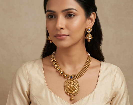 Antique gold tone Blue Lakshmi Necklace Set dj-05412