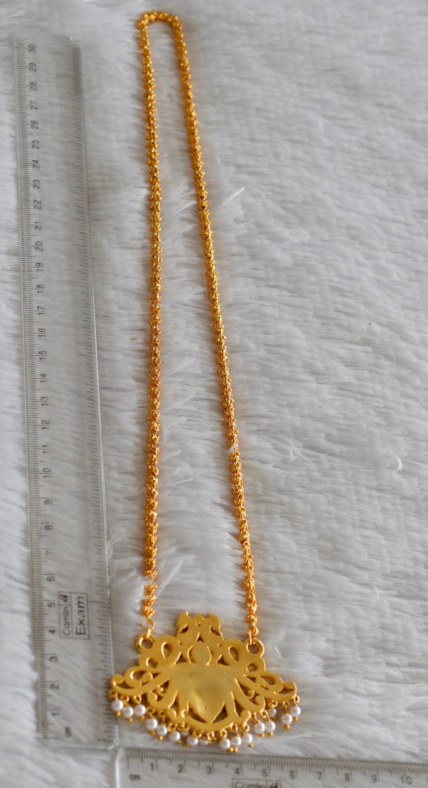 Gold Tone AD White-pink Peacock Lotus Pendant Chain dj-51910