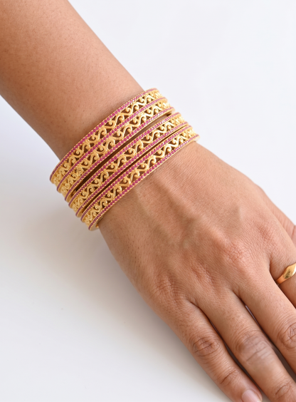 Gold tone ruby set of 2 Bangles(2.4) dj-05444