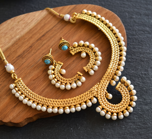 Antique Pearl Turquoise Blue Necklace Set dj-05486