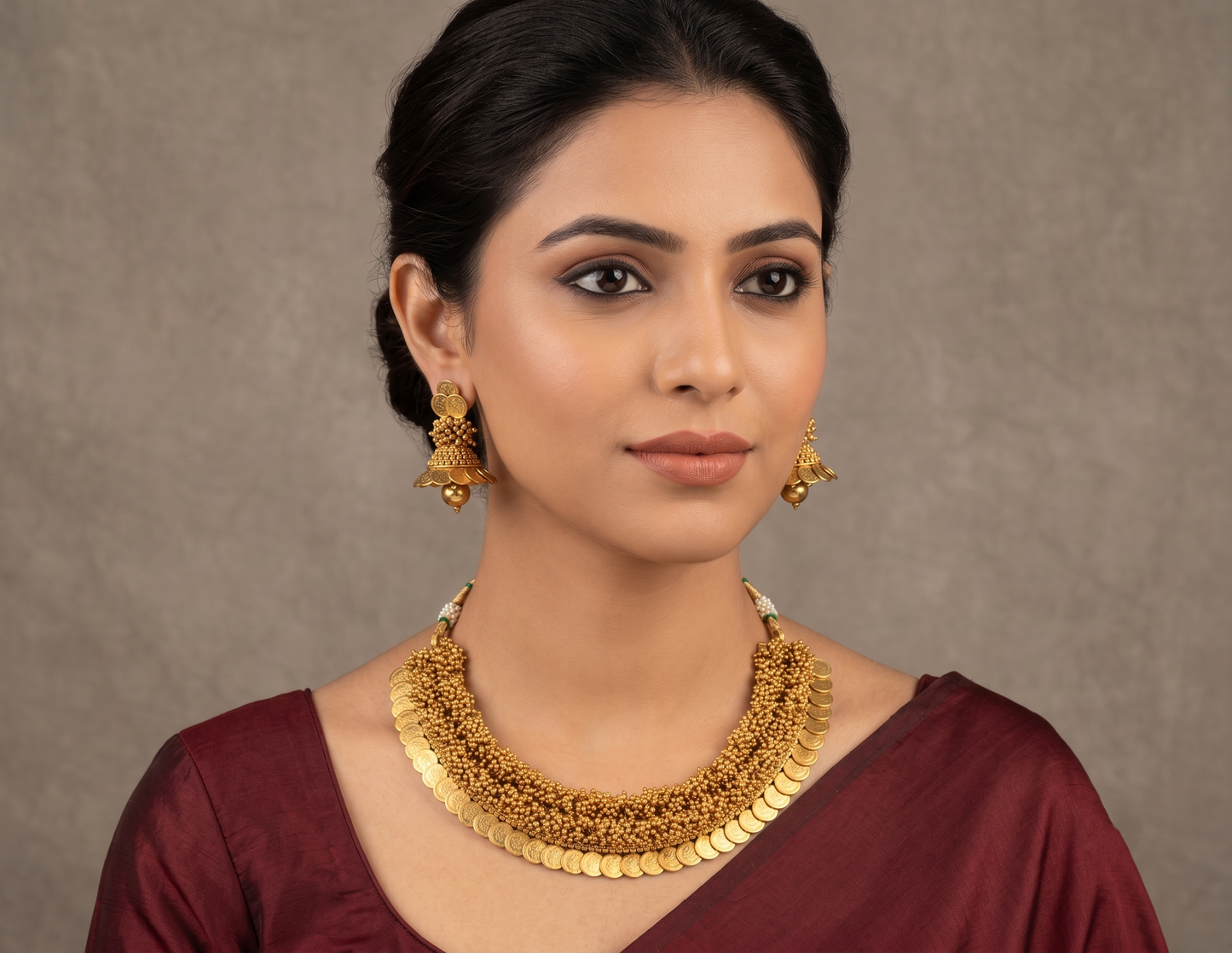 Antique Gold Cluster Lakshmi Coin Necklace Set dj-05488