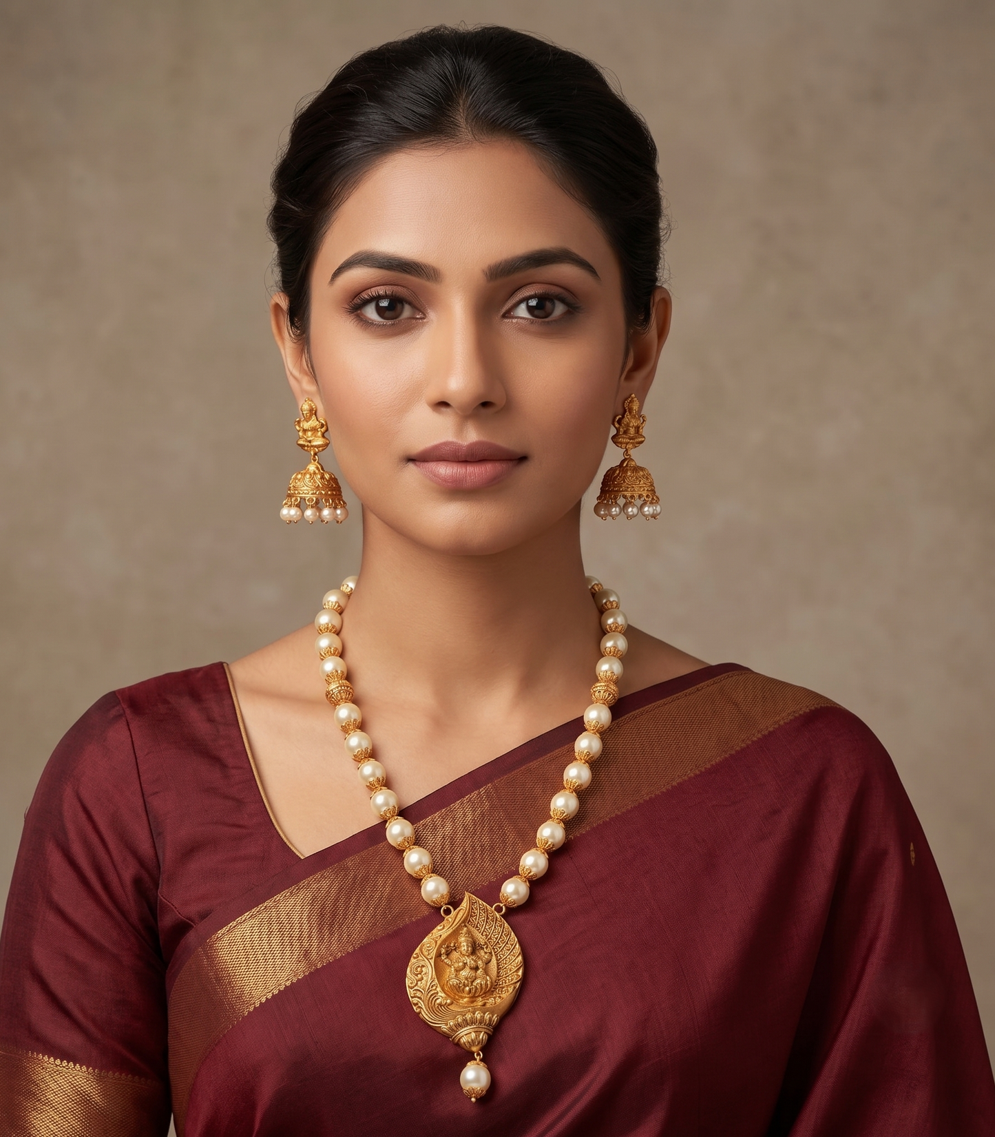 Matte finish pearl lakshmi designer necklace set dj-05512