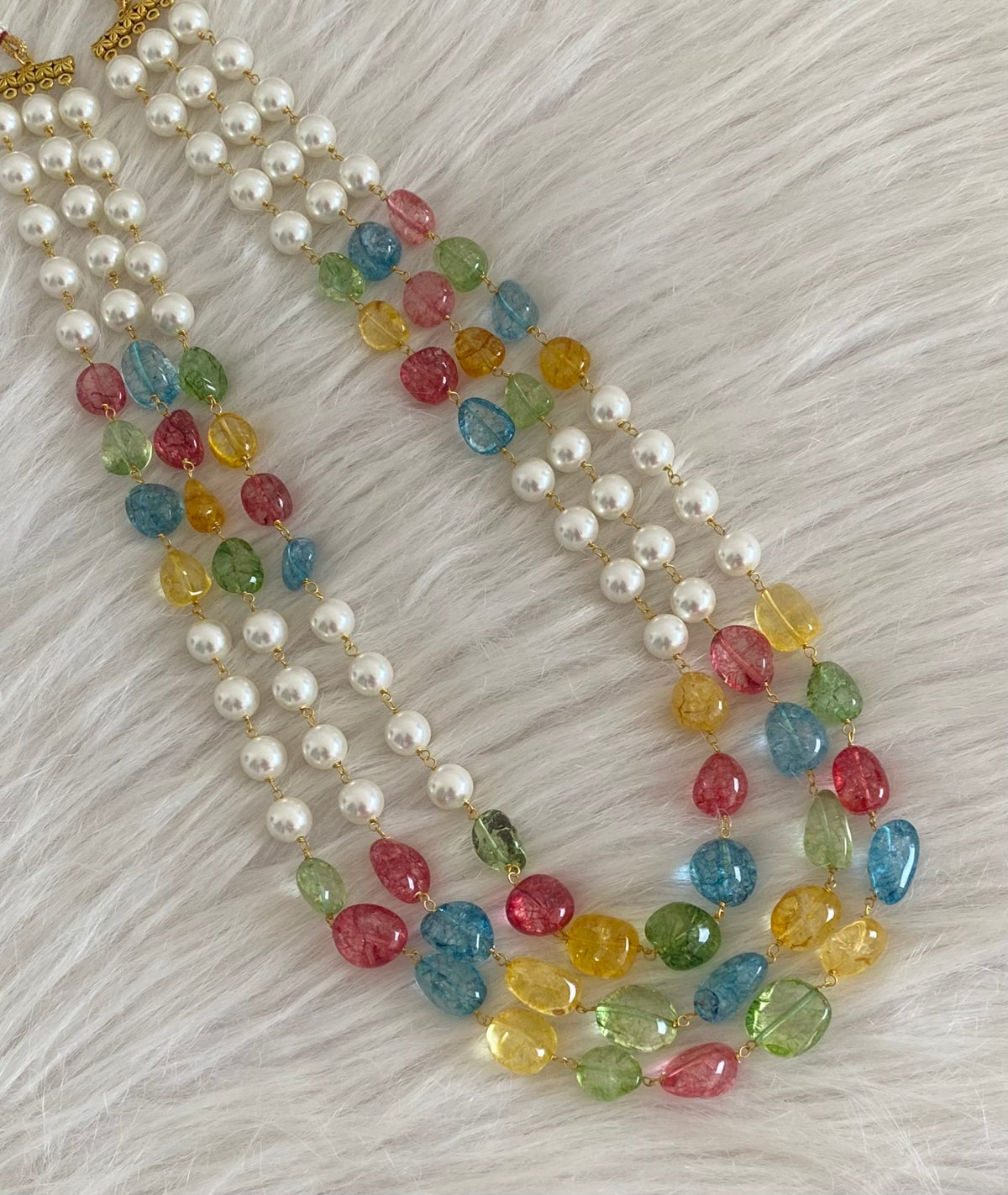 Antique gold tone multilayer pearl multicolour beaded haar dj-54975