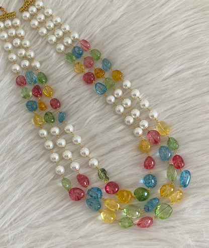 Antique gold tone multilayer pearl multicolour beaded haar dj-54975