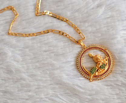 Gold tone 18 inches chain with ruby-green-white krishna round pendant dj-51920