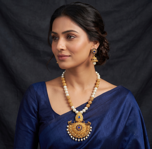 Matte Finish Blue Necklace Set dj-05609