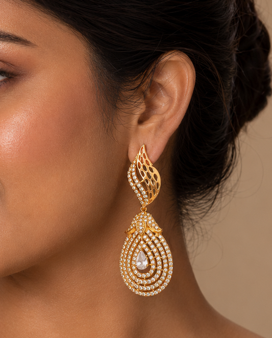 Gold tone cz-gold stone party wear earrings dj-05646
