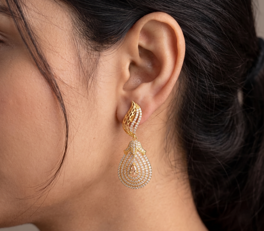 Gold tone cz-gold stone party wear earrings dj-05646