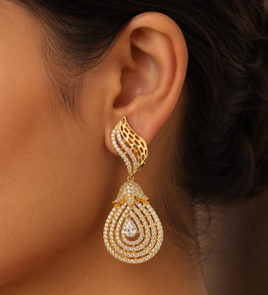 Gold Tone Cz-white earrings -dj05647