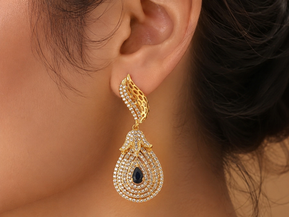 Gold Tone Cz-blue earrings -dj05648