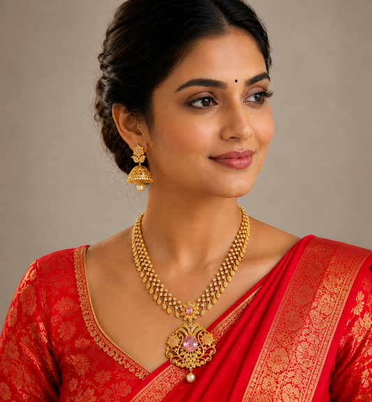 Gold Tone Cz-baby Pink peacock Necklace Set dj-05656