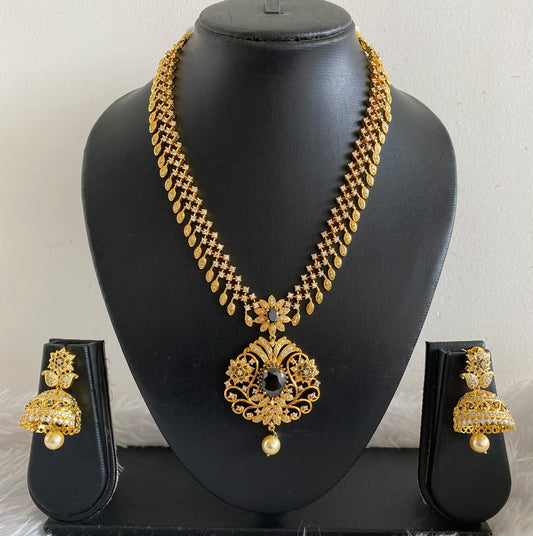 Gold tone cz-black designer necklace set dj-05657