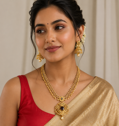 Gold tone cz-black designer necklace set dj-05657