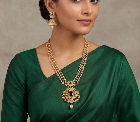 Gold tone cz-black designer necklace set dj-05657