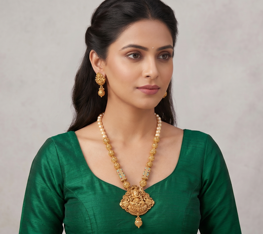 Antique gold tone multicolor pearl Ganesha necklace set dj-05669