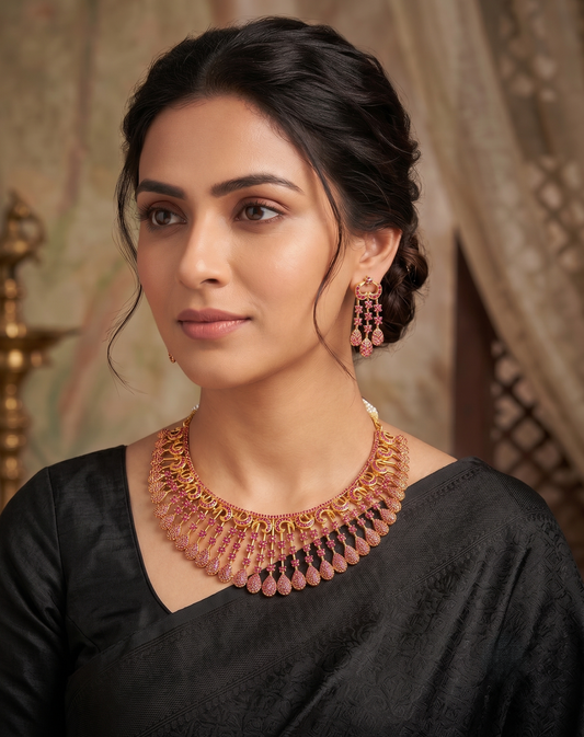 Gold tone ruby necklace set dj-05677