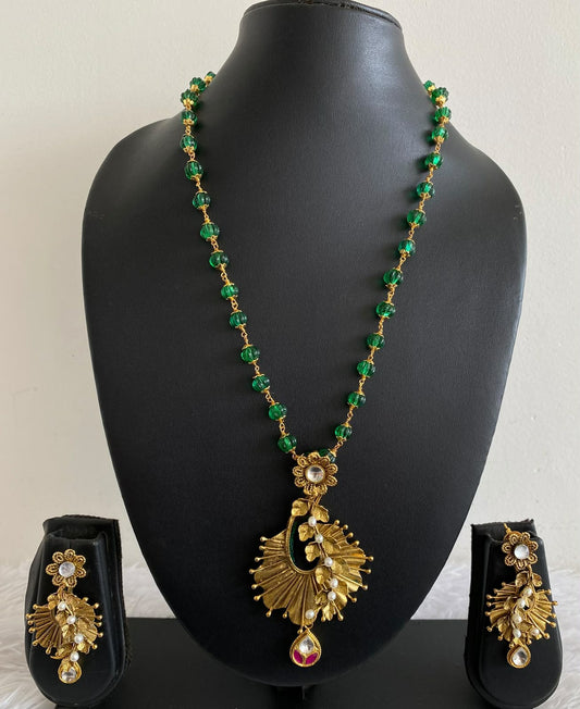Antique gold replica peacock feather green chain Pendant set dj-05698
