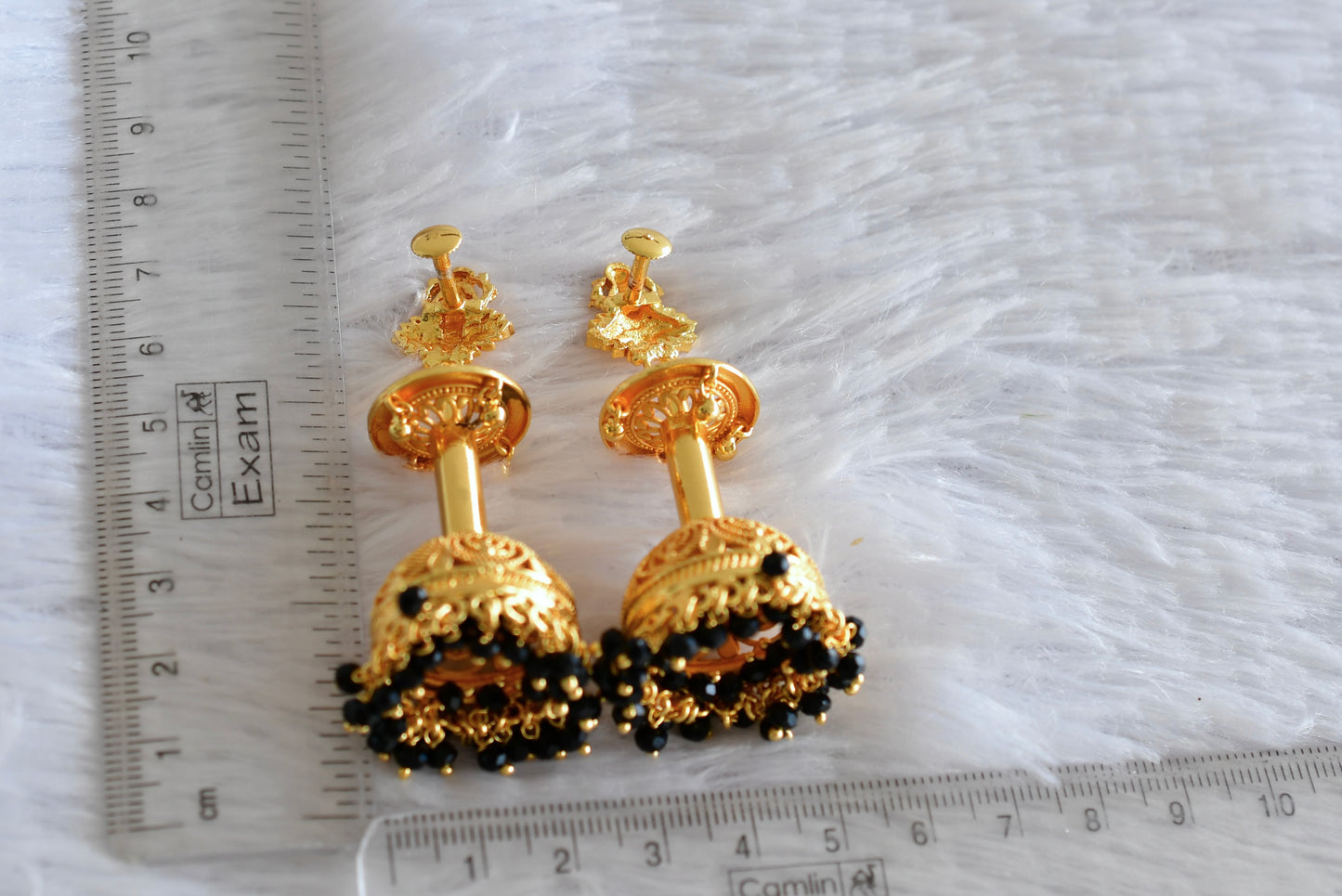 Gold Tone Kerala style Black Lakshmi long jhumkka dj-51802