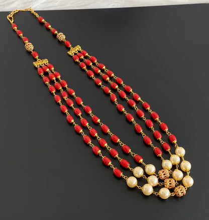 Antique gold tone multilayer coral-pearl beaded necklace dj-54981
