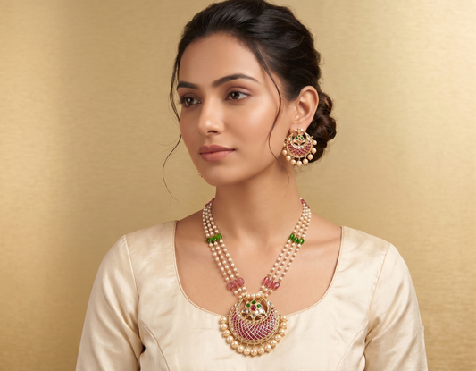 Gold Tone Gold Design Replica Real Uncut Polki Necklace Set dj-05760