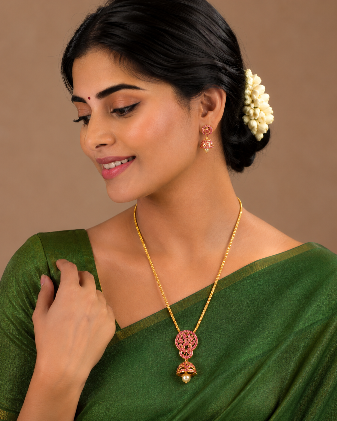 Awesome Designer Ruby Peacock Jhumkka Pendant Necklace Set-dj05815