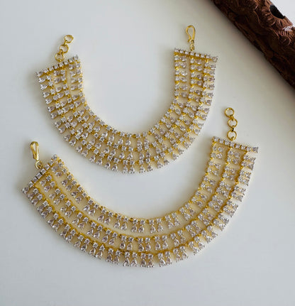 Two tone cz white stone triple layer ear side chain dj-51360