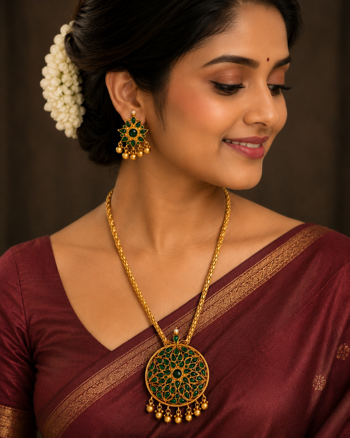 Beautiful Matte Finish Green Necklace Set-dj05834