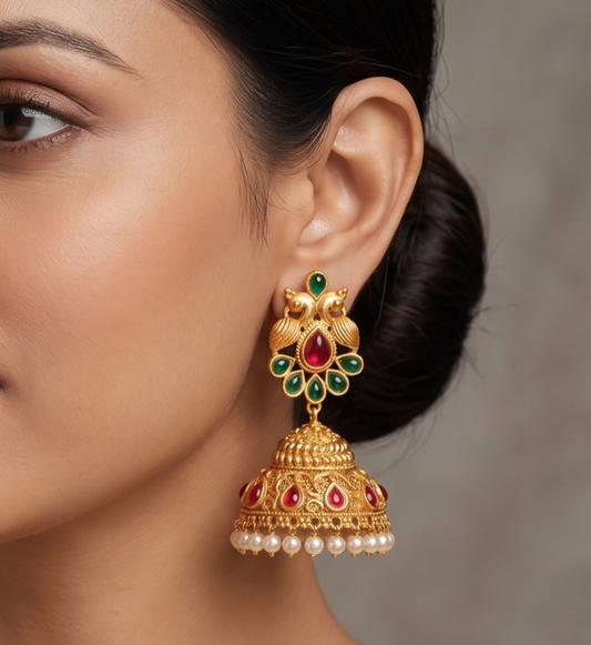 Awesome Matte Finish Kemp-green Peacock Jhumkka-dj05869