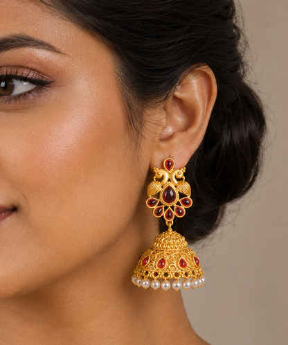Matte Finish Kemp Pearl Peacock Jhumkka-dj05870