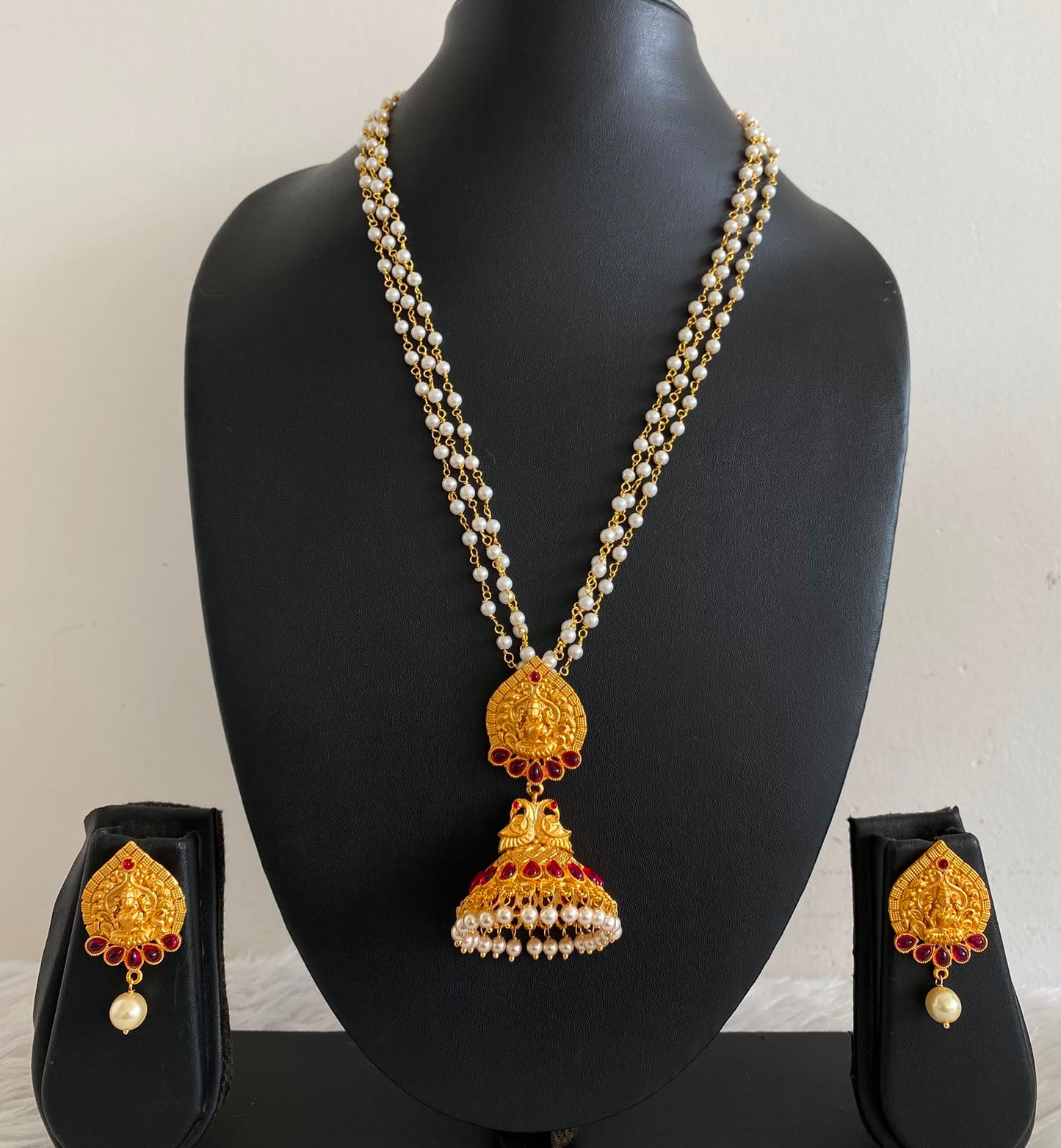 Awesome Matte Finish Pink Lakshmi Jhumkka Pendant Necklace Set-dj05880