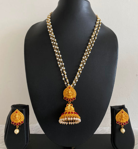 Awesome Matte Finish Pink Lakshmi Jhumkka Pendant Necklace Set-dj05880