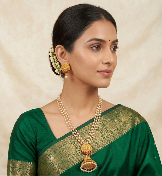 Awesome Matte Finish Pink Lakshmi Jhumkka Pendant Necklace Set-dj05880