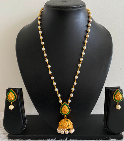 Awesome Matte Finish Emerald Jhumkka Pendant Necklace Set-dj05882