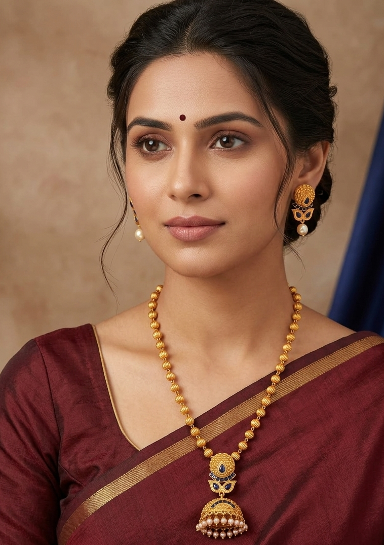 Awesome Matte Finish Blue Jhumkka Pendant Necklace Set-dj05885