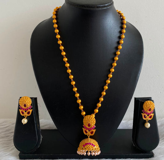 Awesome Matte Finish Ruby Jhumkka Pendant Necklace Set-dj05887