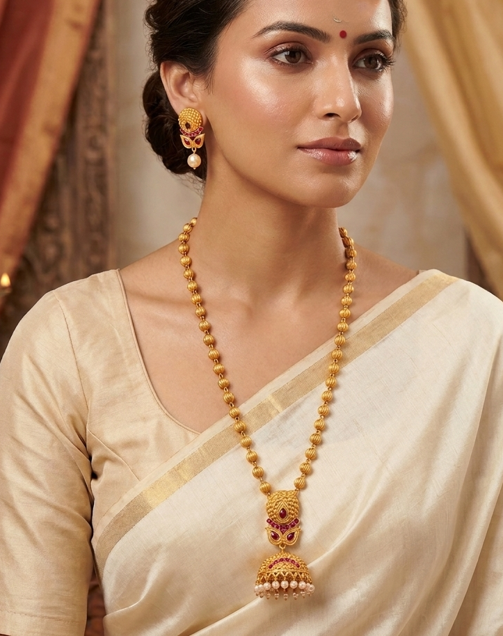 Awesome Matte Finish Ruby Jhumkka Pendant Necklace Set-dj05887