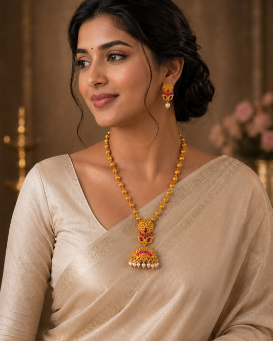 Awesome Matte Finish Ruby Jhumkka Pendant Necklace Set-dj05887
