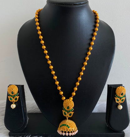 Awesome Matte Finish Emerald Jhumkka Pendant Necklace Set-dj05888