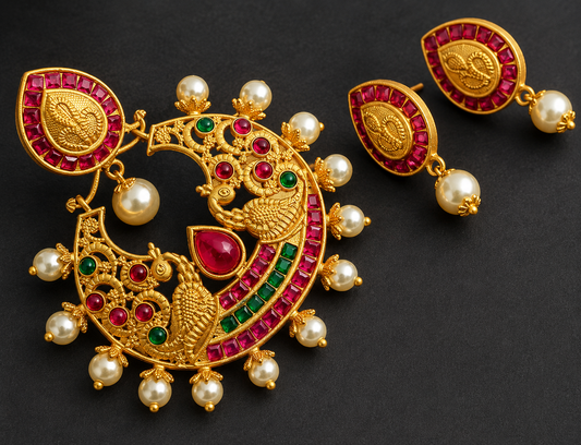 Awesome Matte Finish Ruby-emerald Pendant Set-dj05894