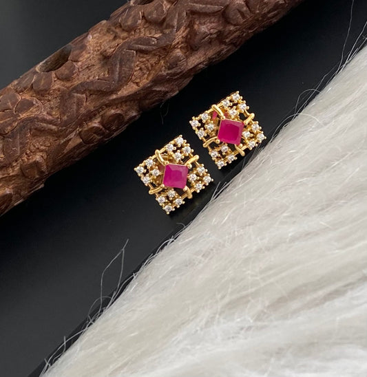 Gold tone cz white-ruby stone small stud/earrings dj-54632